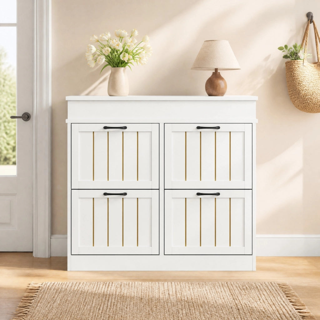 Scarpiera per ingresso con 4 ante a ribalta e 8 ripiani regolabili in MDF bianco 105 × 24 × 83 cm