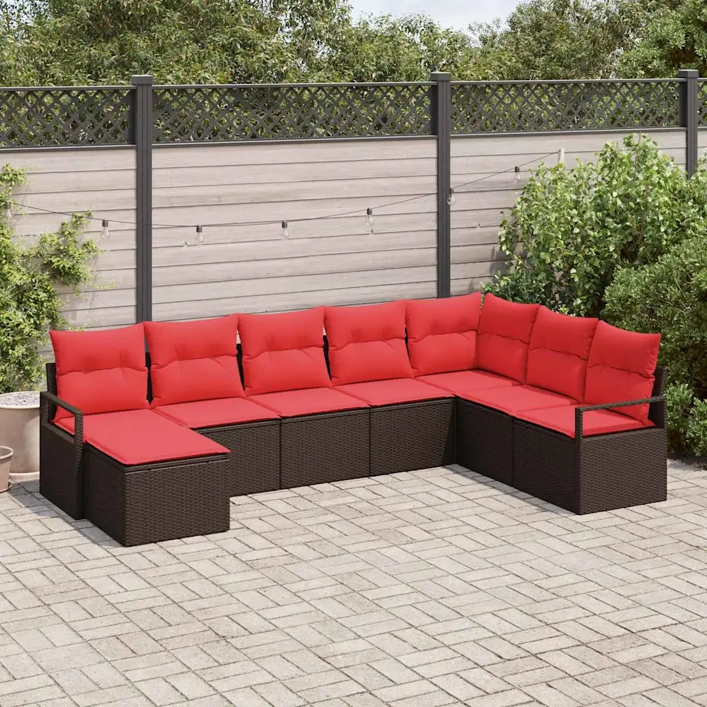 Set di divani con cuscino 8 pcs Marrone e Rosso polyrattan 3355173