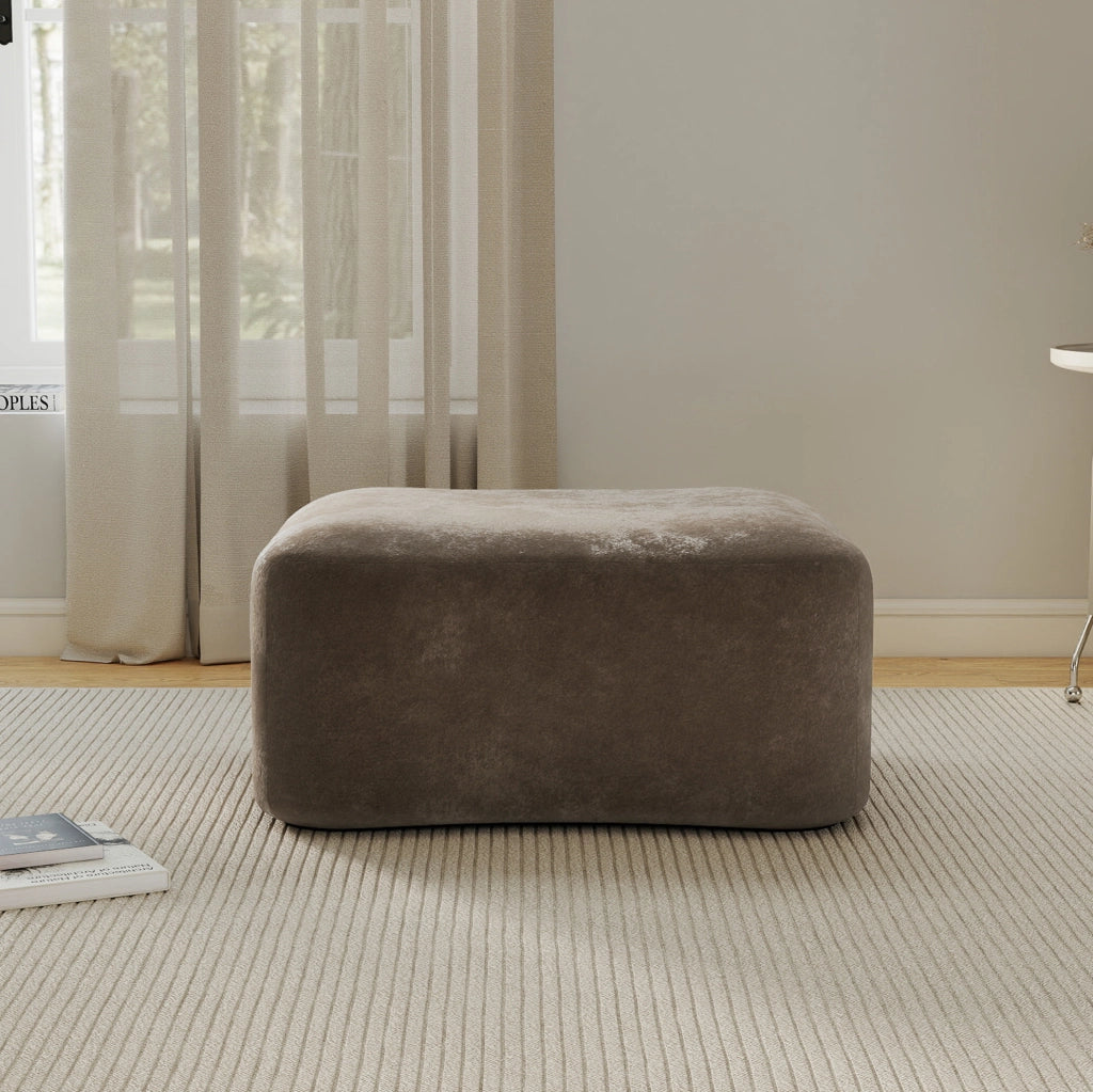 Divano modulare in velluto marrone con pouf