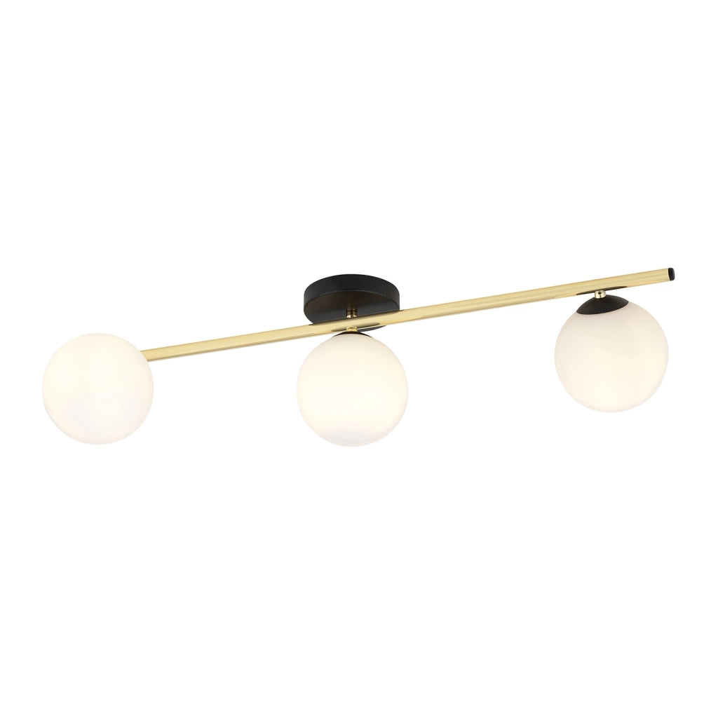 Plafoniera Contemporanea 3 Luci Nü Kua Acciaio Oro/Nero Sfervetro Bianco