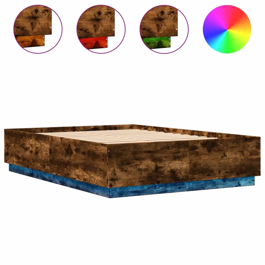Giroletto con Luci LED Rovere Fumo 140x200 cm Legno Multistrato 3209615