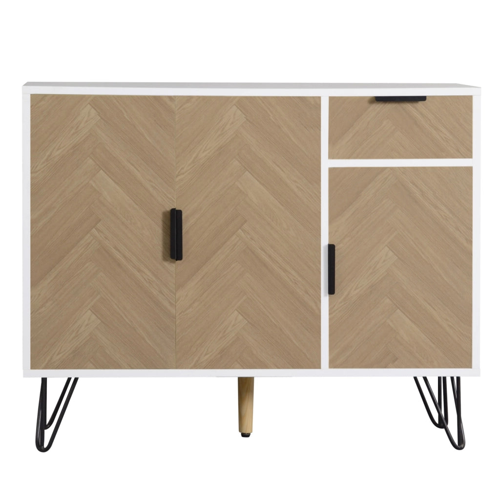 Credenza moderna bianca e effetto legno con 3 ante e cassetto