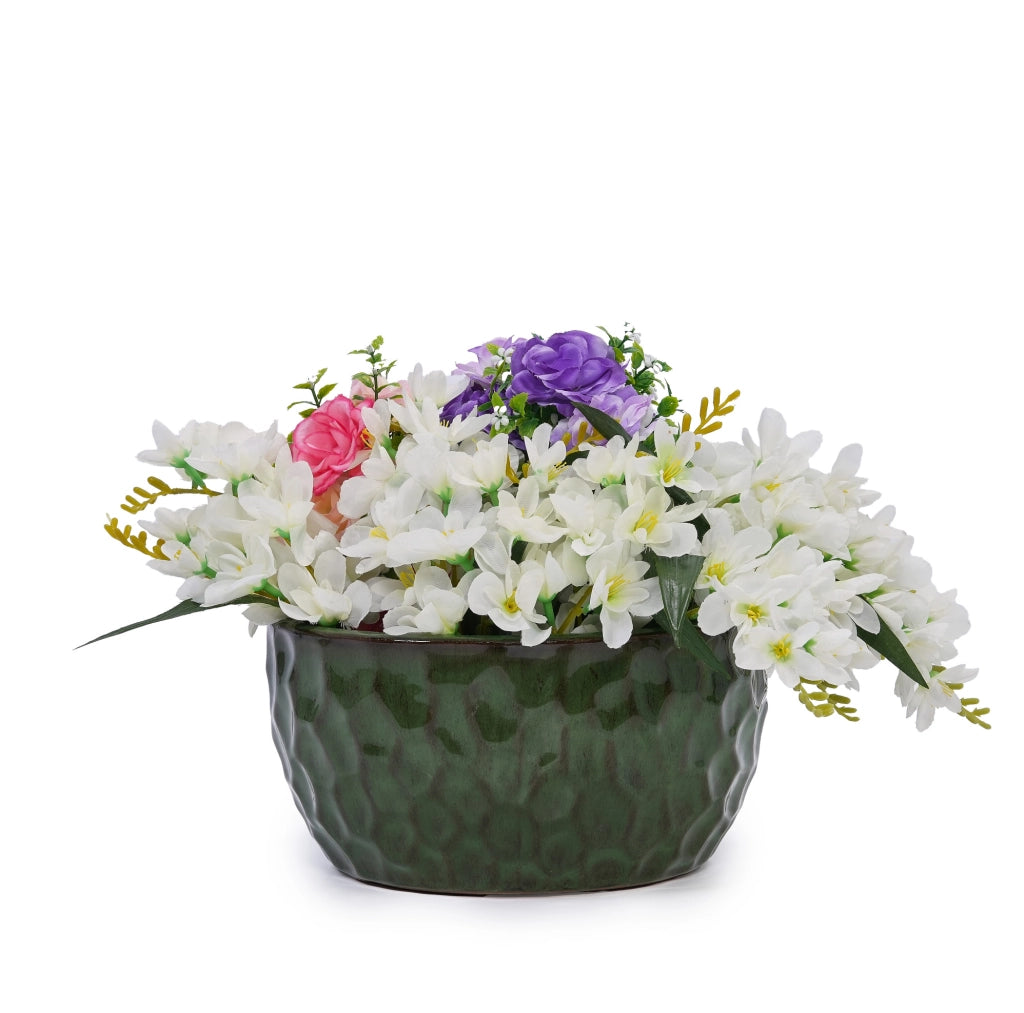 Set di 3 vasi in ceramica smaltata verde antigata con foro di drenaggio, diametri 38,1/30,5/25,4 cm, per interno ed esterno