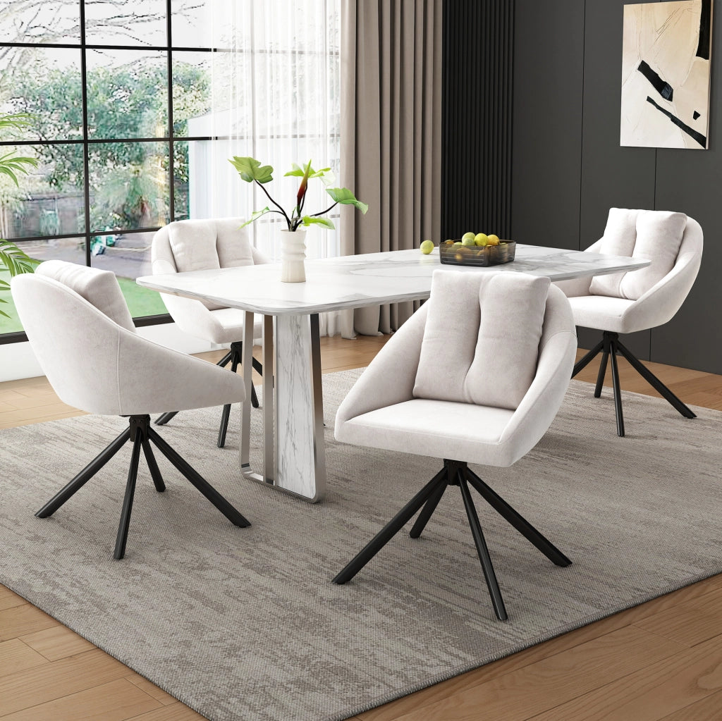 Set di 4 sedie girevoli a 360¡ã con rivestimento in velluto beige e struttura in metallo