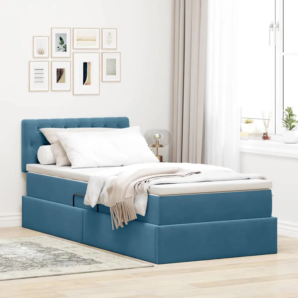 Letto con contenitore e LED Blu Scuro 100 x 200 cm Velluto