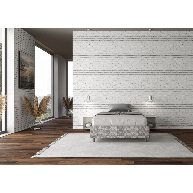 Letto Sommier imbottito 1 piazza e mezza 120x190 cm tessuto Aragona Azelia - Bianco,Senza rete