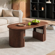 Tavolino da caffè ovale con vani contenitore; 105 x 50 x 46;5 cm; MDF color noce