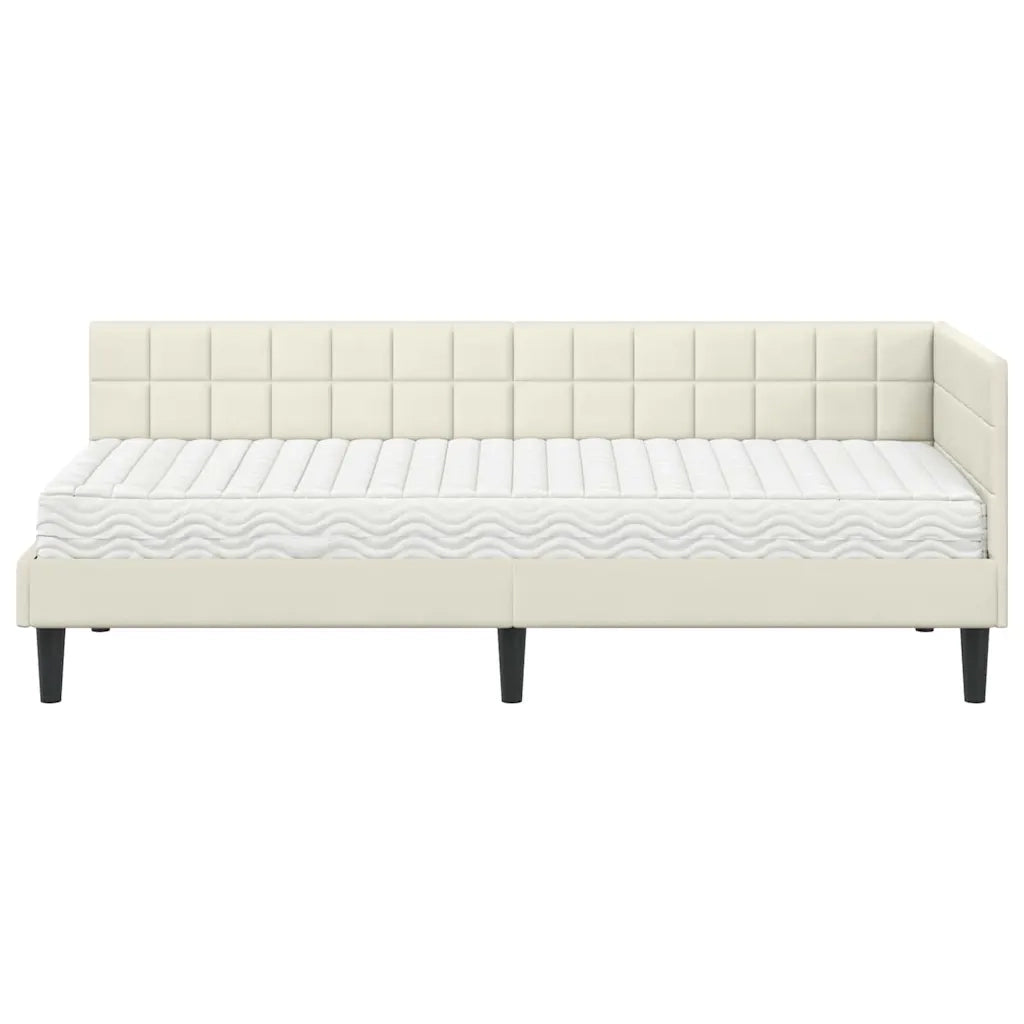 Struttura Letto Angolare con Materasso 2 pz-Giroletto con materasso Crema Velluto 776501