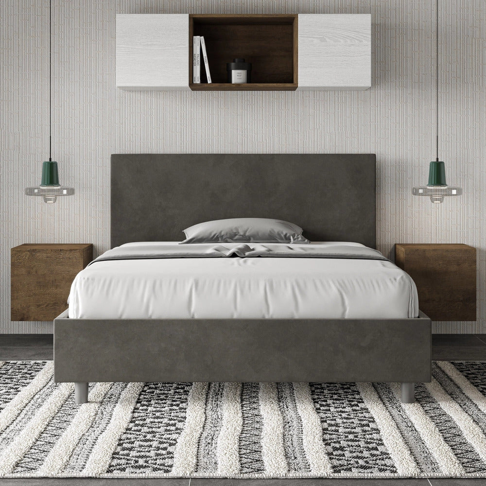 Letto Matrimoniale 160x190 cm con Rete e Contenitore Adele Grigio