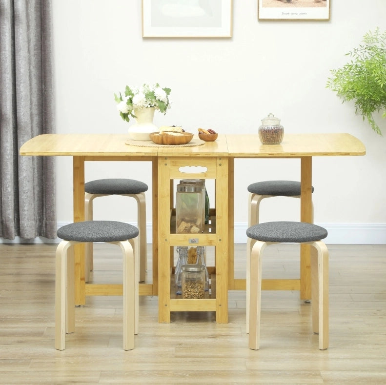 Set di 4 sgabelli impilabili rotondi da cucina in tessuto effetto lino grigio, 40x40x45 cm