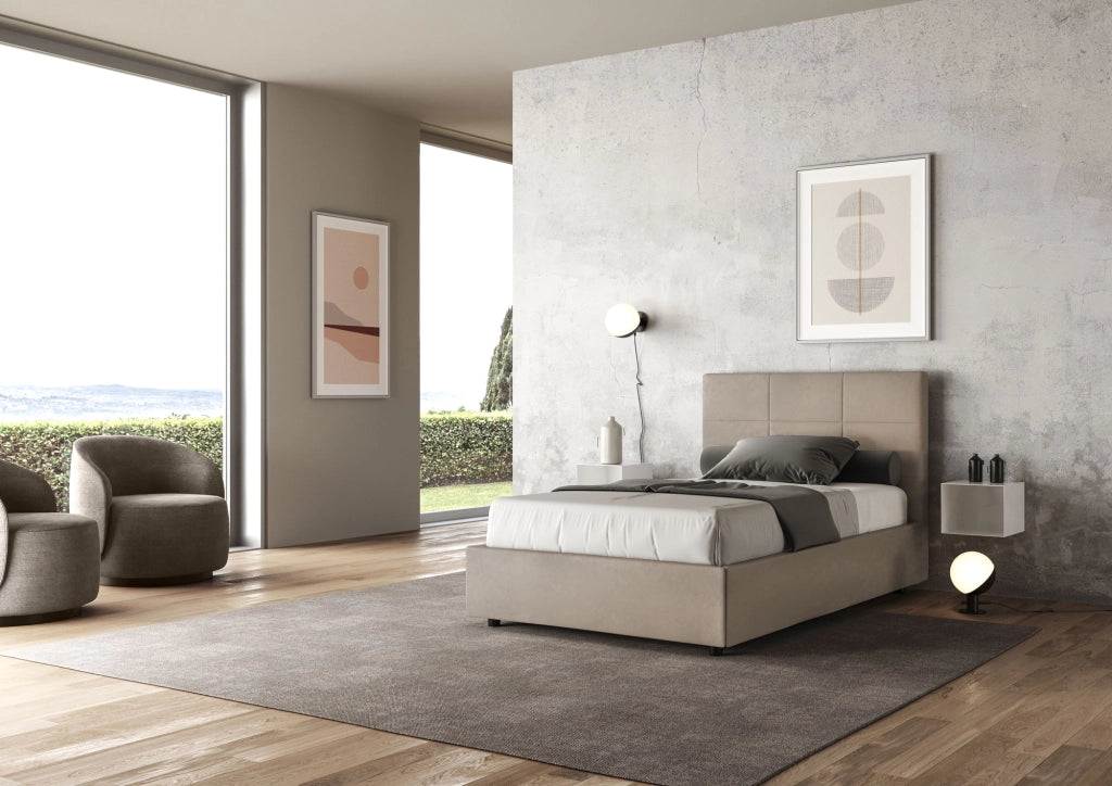 BS COM Letto una piazza e mezza contenitore imbottito 120x200 microfibra sabbia
