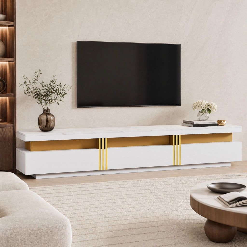 TV MOBILE TV 200 x 40 x 42 cm Bianco in Truciolare con 3 cassetti e foro passacavi