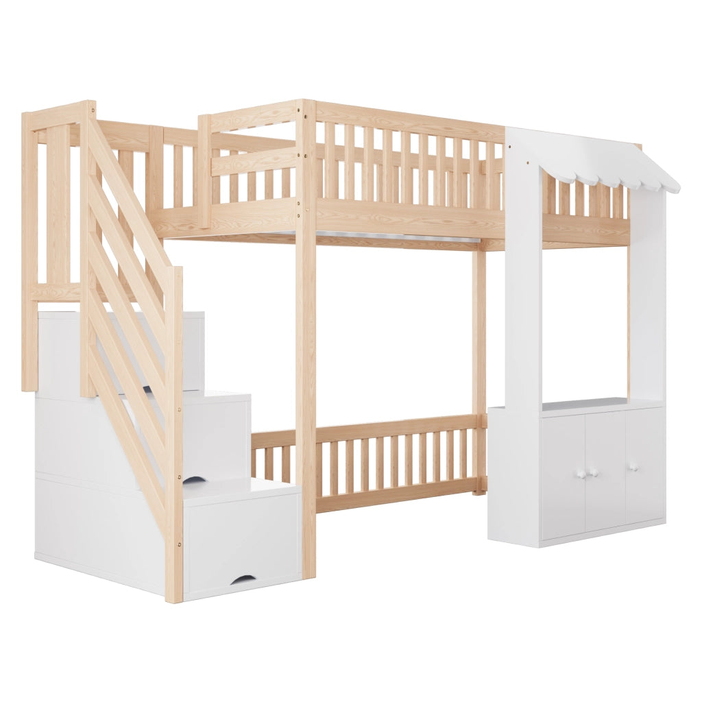 letto a castello in legno massello e mdf colore legno 90 x 200 cm