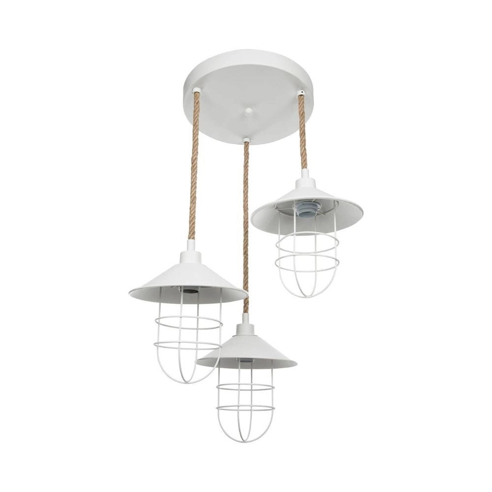 Lampada a sospensione 3 luci metallo bianco e corda Bulut ASZ0632