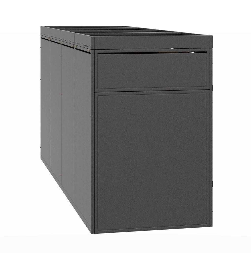Cassonetto porta rifiuti in acciaio zincato con tetto coltivabile effetto legno per 4 bidoni da 120-240 L