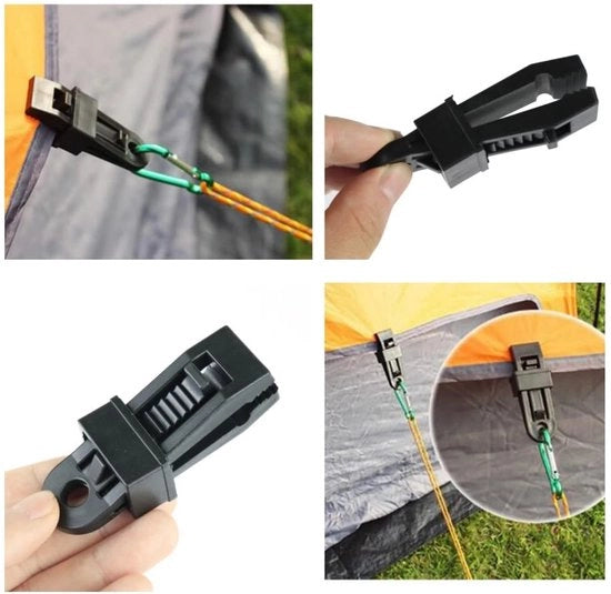 Set di Clip per Tenda da 32 - Clip multifunzionali per tende - Accessori per campeggio - Materiale PP resistente - 8 Haken con carabiner