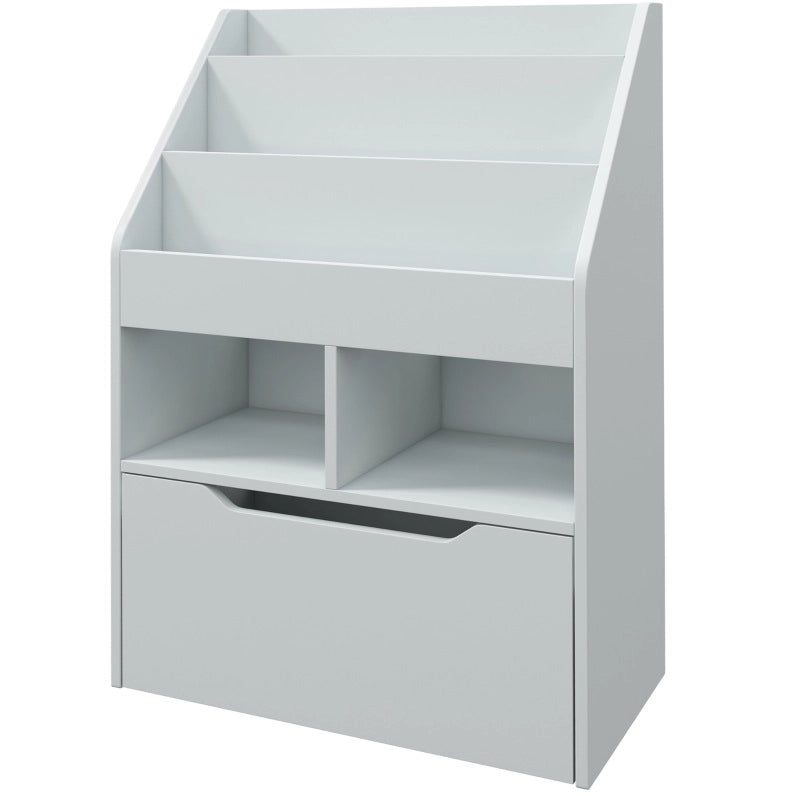 Libreria per bambini grigia con cassetto e ripiani, 60 x 29,9 x 90 cm