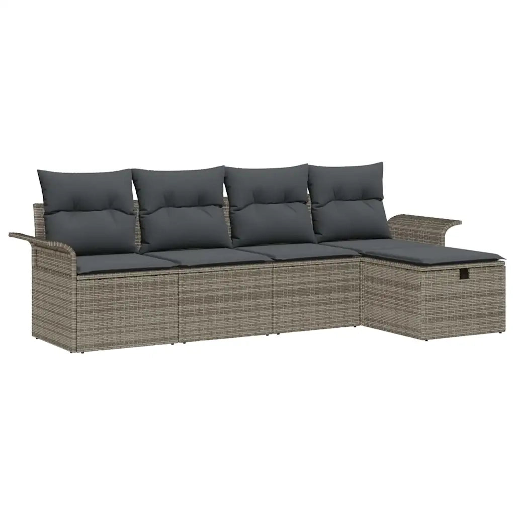 Set Divano da Giardino con cuscino 5 pcs Grigio polyrattan