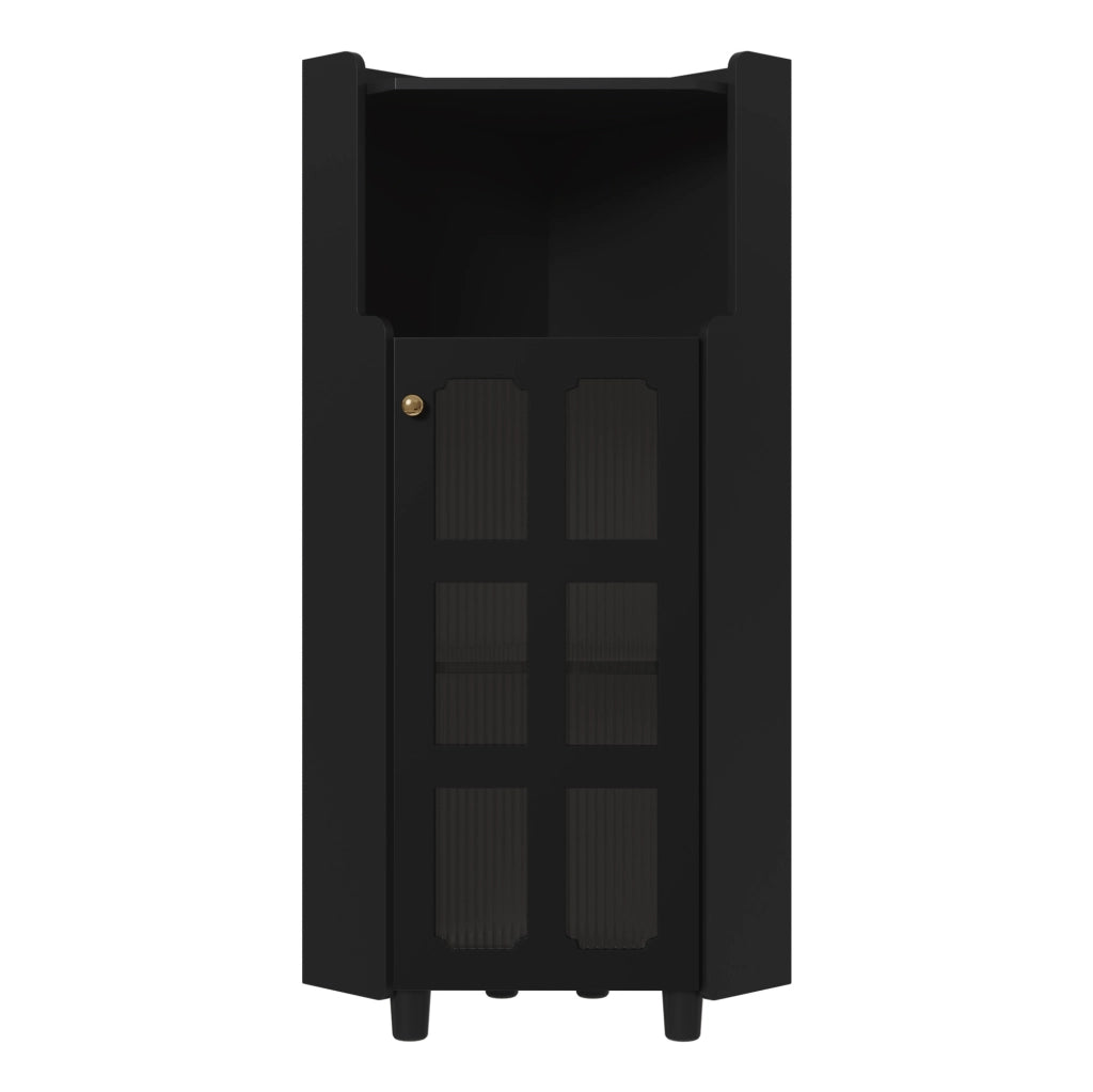 Mobile angolare LED nero in MDF con ante in vetro