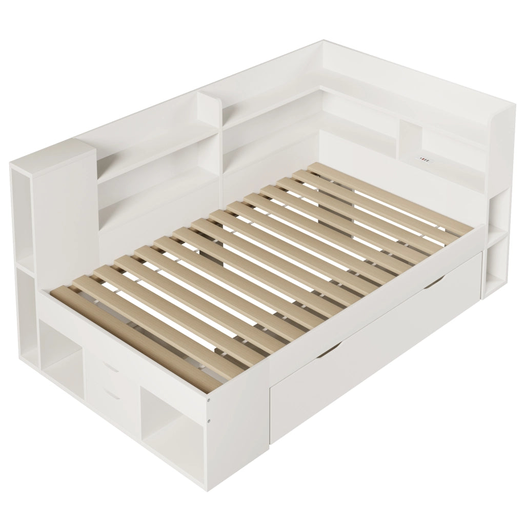 Letto singolo 90 x 200 cm bianco con illuminazione LED