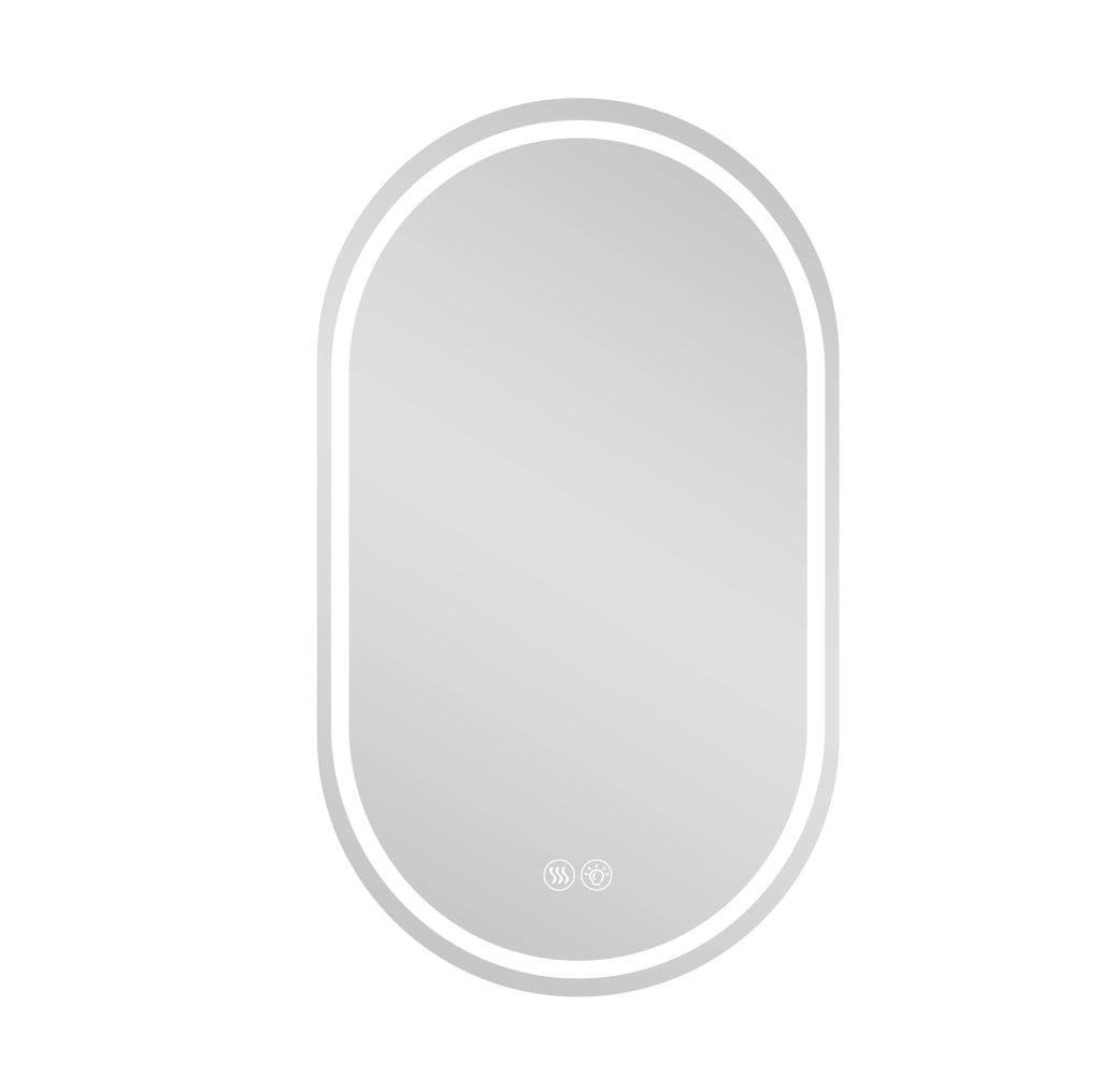 Specchio Bagno Ovale Senza Cornice 60x90 cm con LED e Funzione Antinebbia, Touch Screen