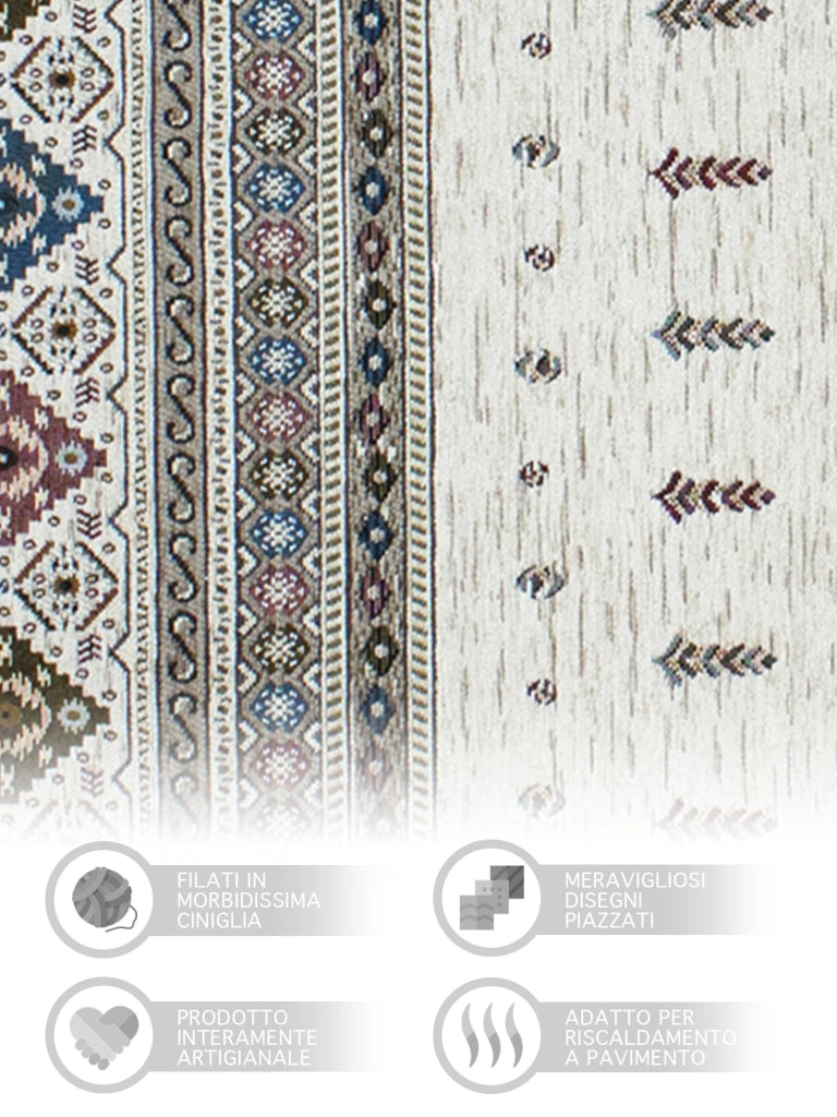 Tappeto Arredo Moderno Morbido in Ciniglia Ingresso Antiscivolo Prodotto Italiano  Soggiorno Camera Salotto Disegni Piazzati Cotone Varie Misure Grande Loom/Fango - 65x175 cm
