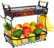 Fruitiera con 2 livelli e grappoli per banane - nero - metallo