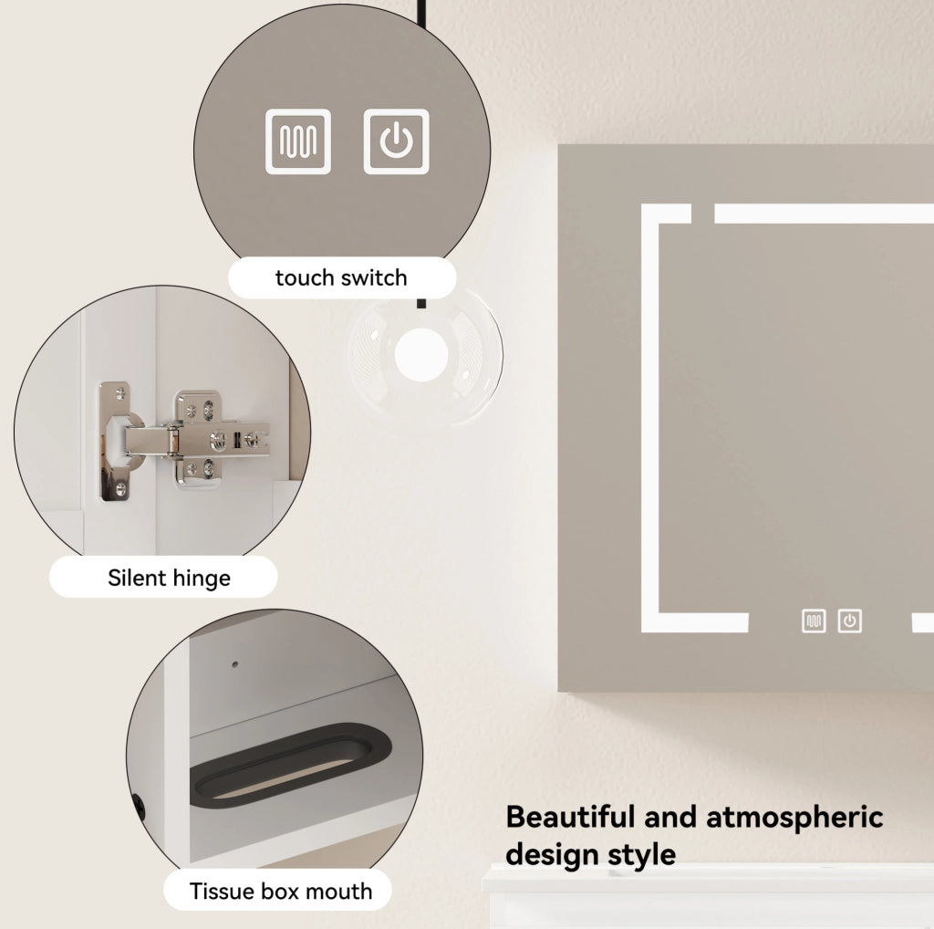 Armadio a specchio LED da parete 60 cm in MDF e vetro bianco