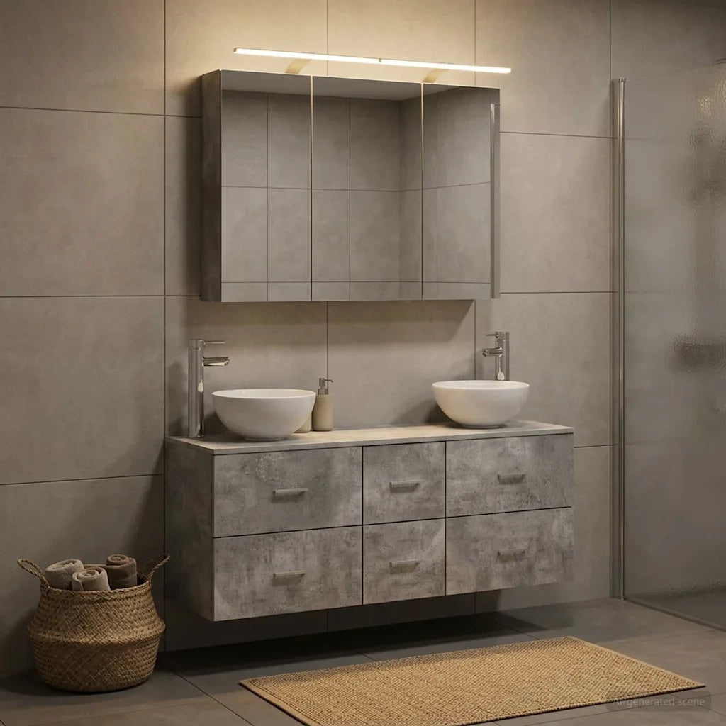 Set di mobili per il bagno 4 pz Grigio Cemento 3406698