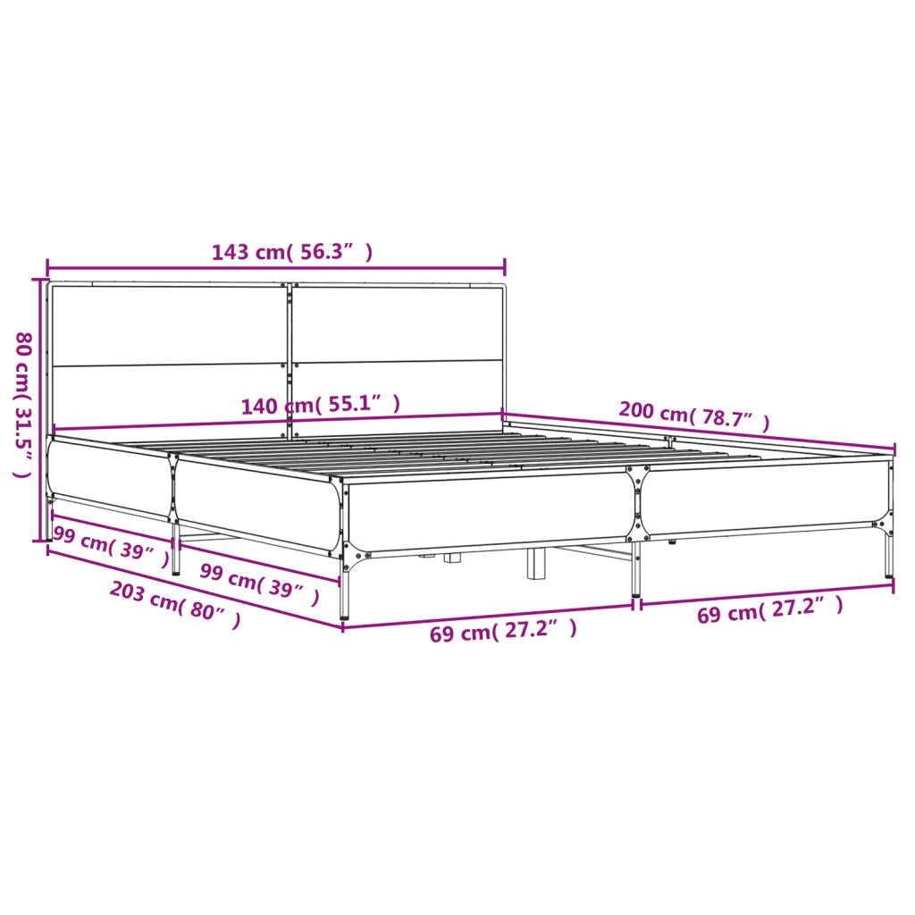 Giroletto-Struttura Letto Grigio Sonoma 140x200 cm in Legno Multistrato Metallo 265196