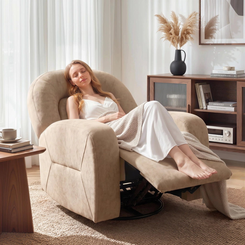 Poltrona Relax Massaggiante Girevole ¨C Zephmum ¨C Tessuto Velluto Grigio Khaki
