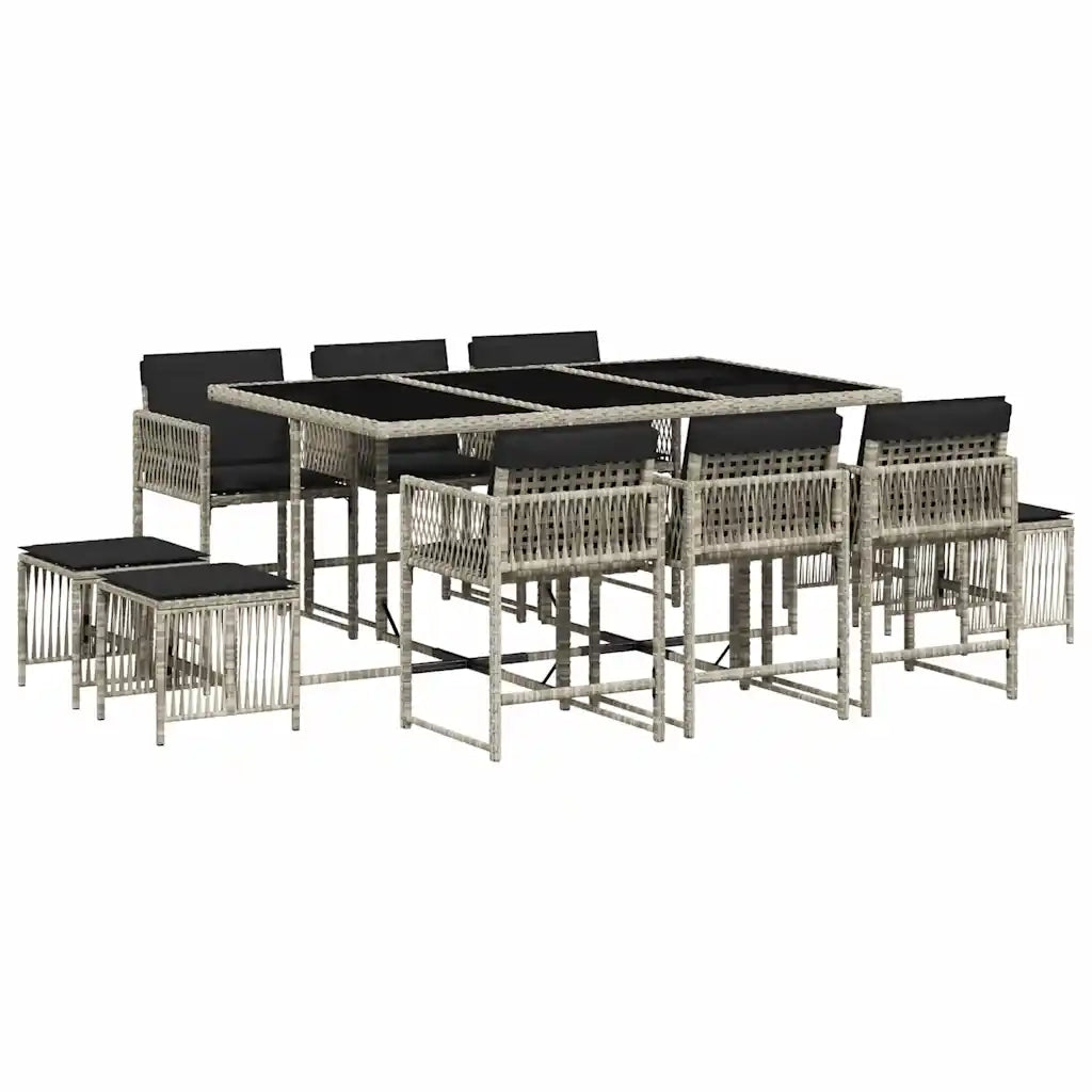 Set Pranzo Giardino 11pz con Cuscini Grigio Chiaro Polyrattan