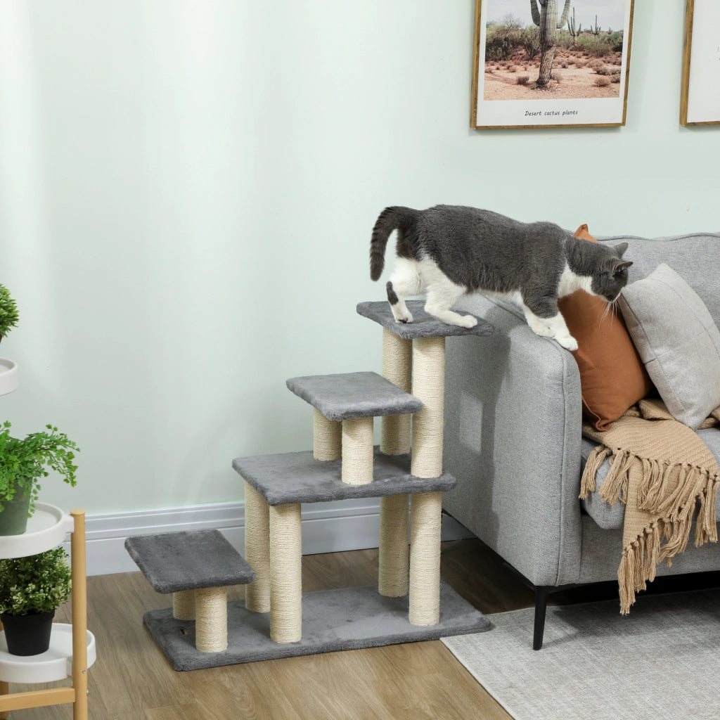 Scala per Animali Domestici Regolabile ¨C Xylo ¨C 3/4 Gradini con Tiragraffi e Palla Sospesa Grigio