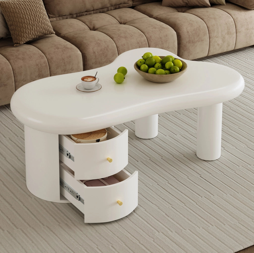 Tavolino da caff¨¨ 97x64x42 cm con 2 cassetti in MDF bianco