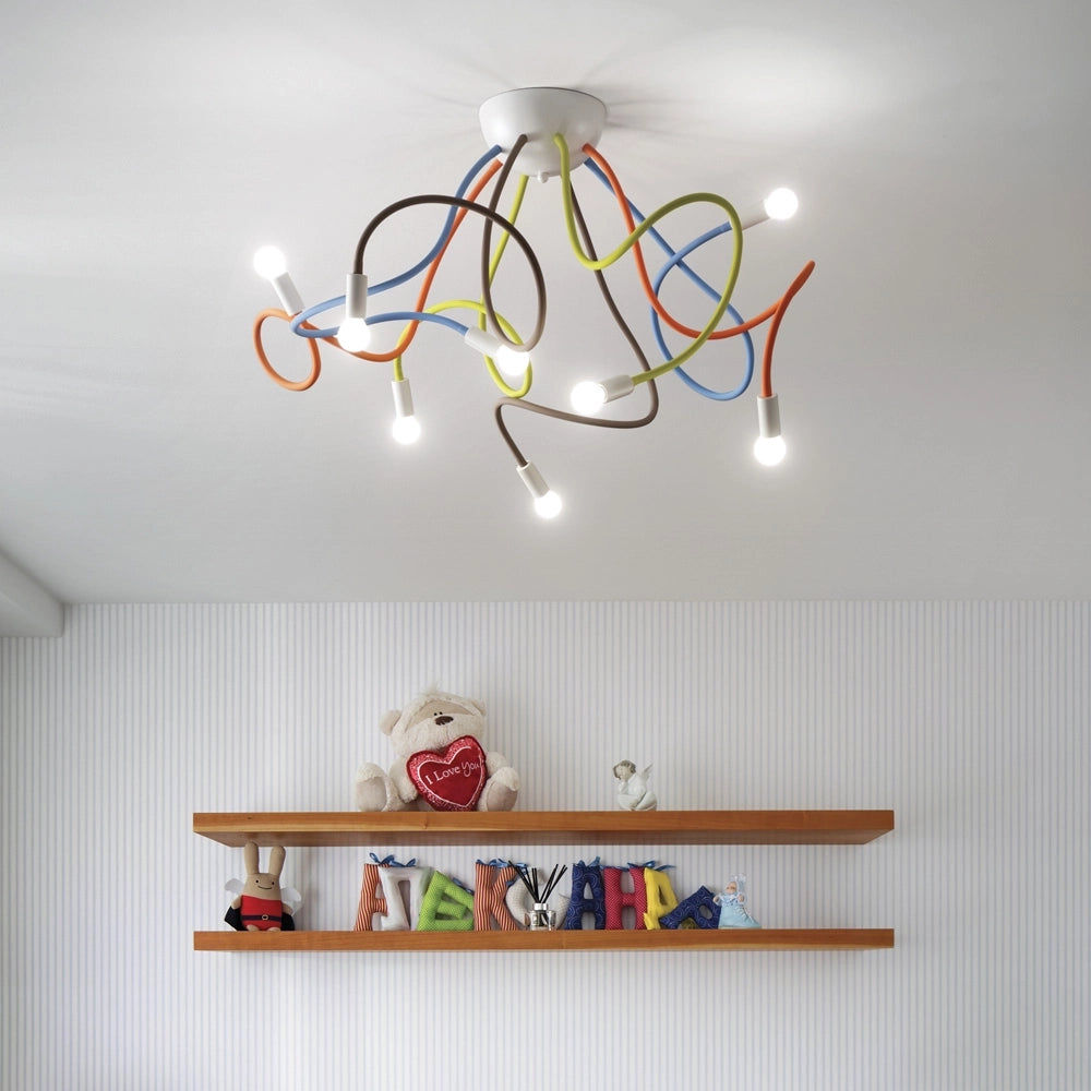 Plafoniera Moderna Multiflex Metallo Multicolor 8 Luci E14