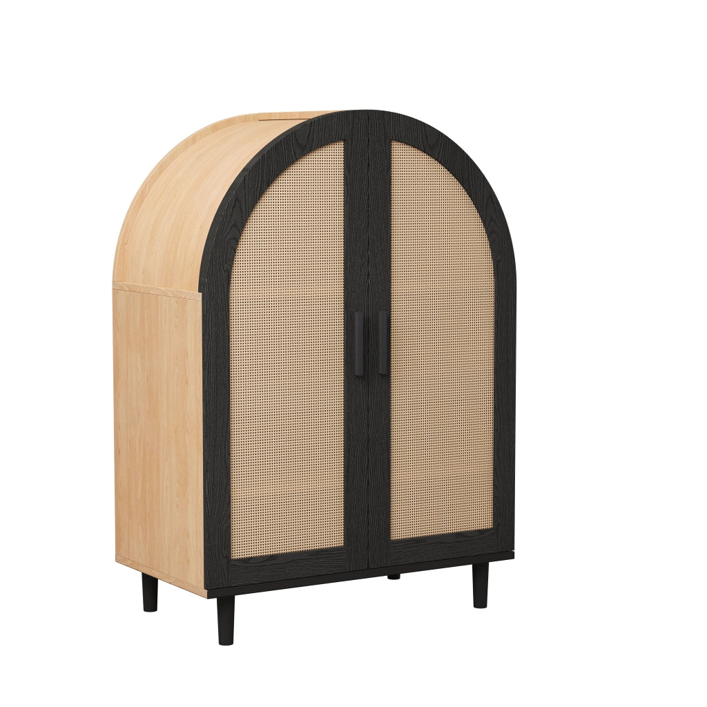 Scarpiera con 2 ante in rattan e 3 ripiani, 2 regolabili, cerniere ammortizzate, per ingresso, 70 × 40 × 100 cm