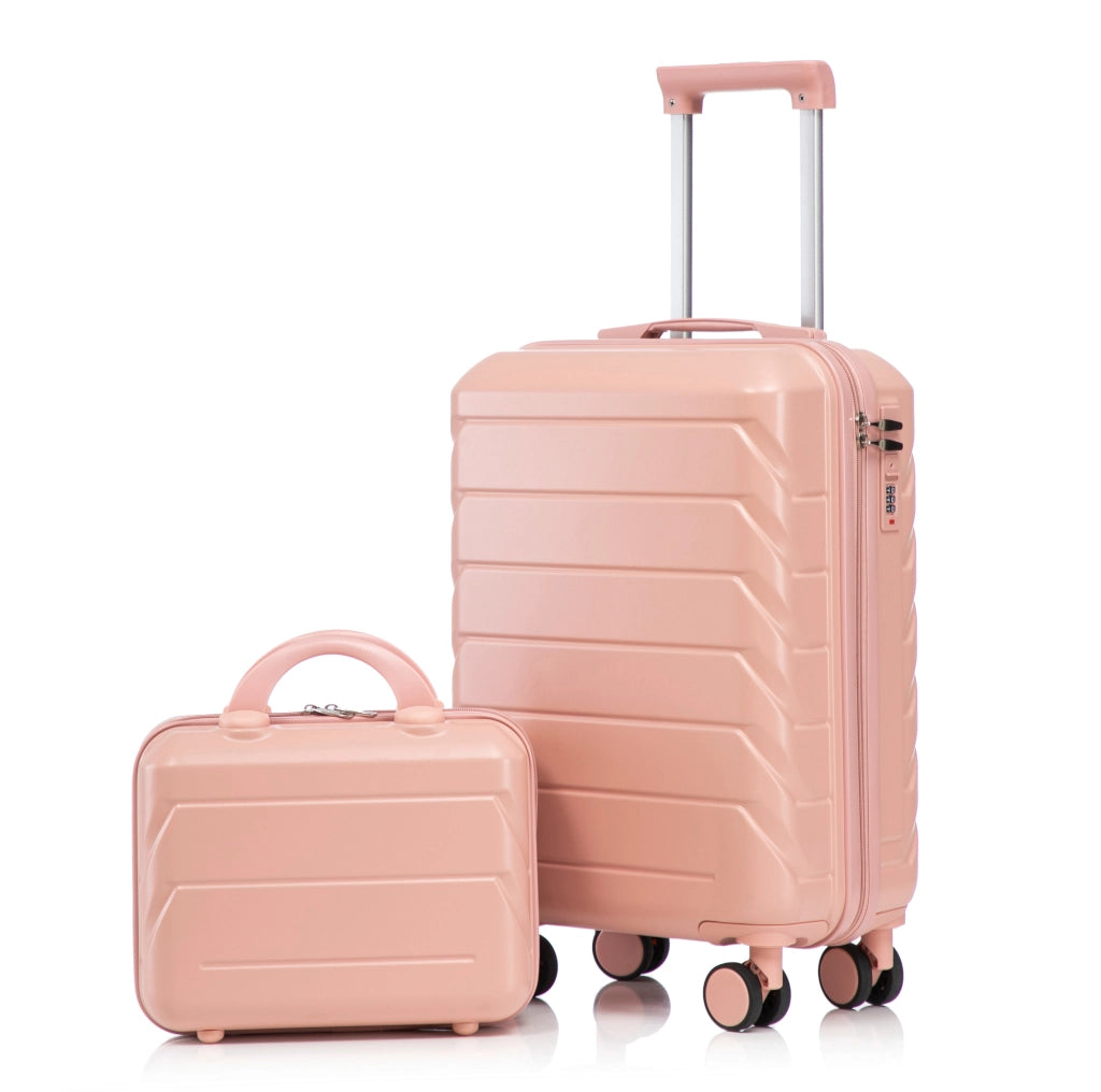 Set 2 pezzi valigia 35,5x20,5x55 cm rosa in ABS, trolley con beauty case