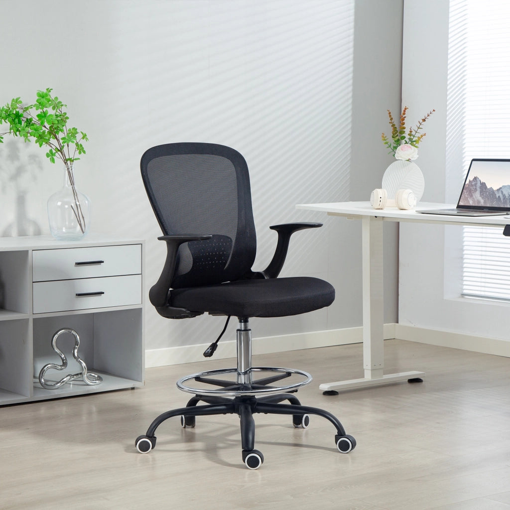 Sedia da ufficio girevole regolabile in altezza con supporto lombare e poggiapiedi, 62 x 59 x 119 cm, nero, per casa e ufficio