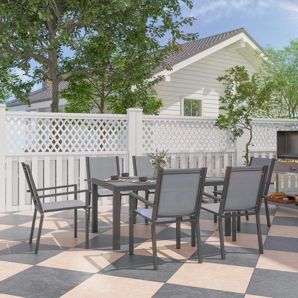Set tavolo da pranzo giardino 6 persone ¨C Xylo ¨C sedie impilabili telaio acciaio grigio
