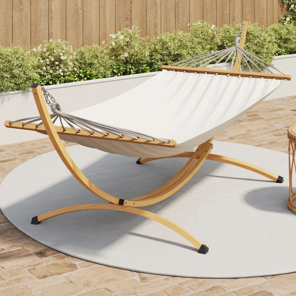 IDMarket - Amaca XL con supporto in metallo effetto legno e tela ecru
