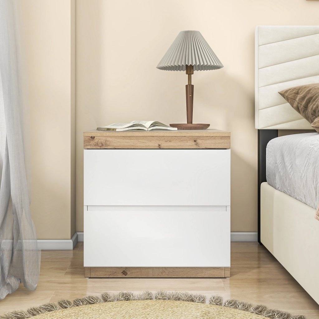 COMODINO classico con 2 cassetti bianco e rovere