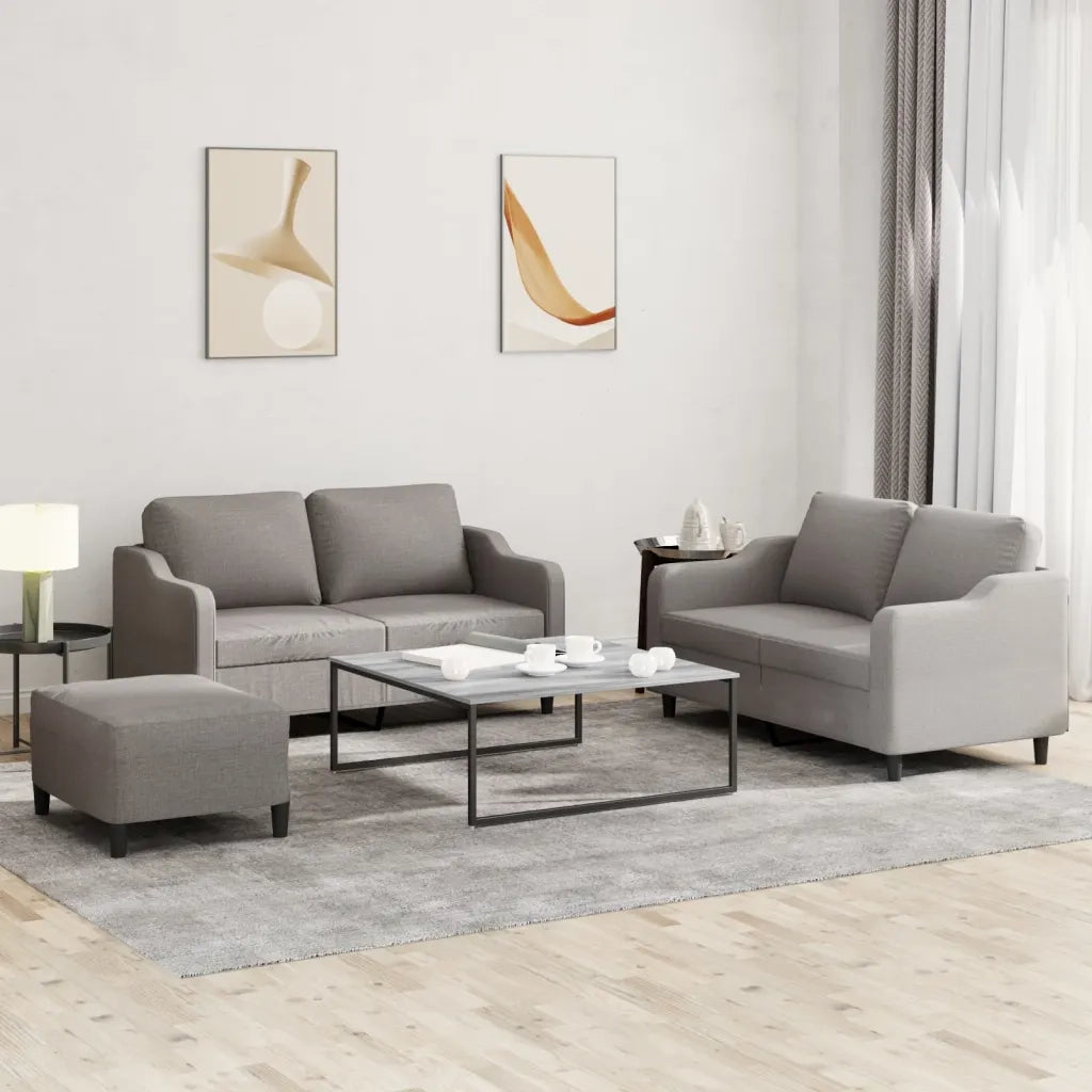 Set di Divani 3 pz con Cuscini Tortora in Tessuto