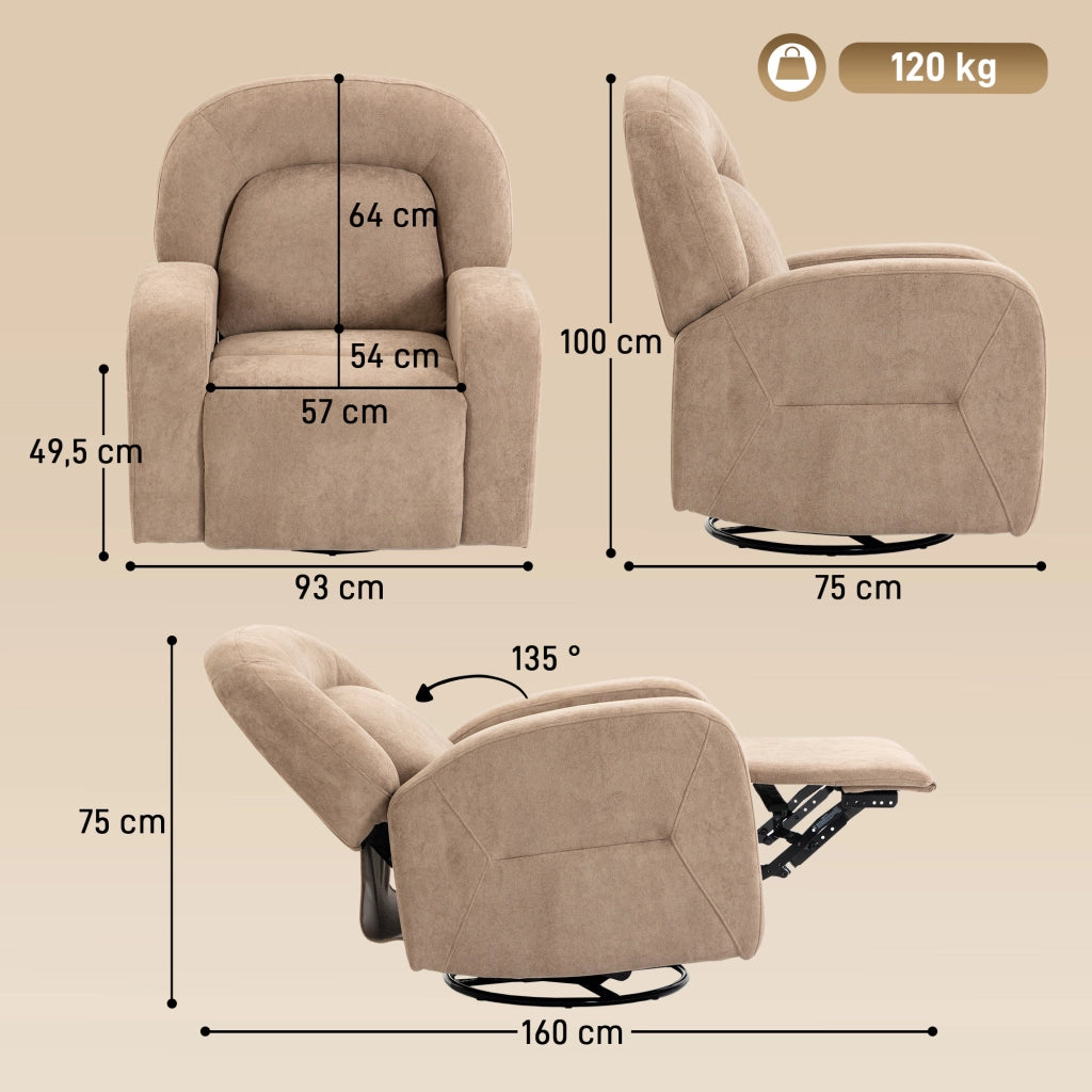 Poltrona Relax Massaggiante Girevole ¨C Zephmum ¨C Tessuto Velluto Grigio Khaki