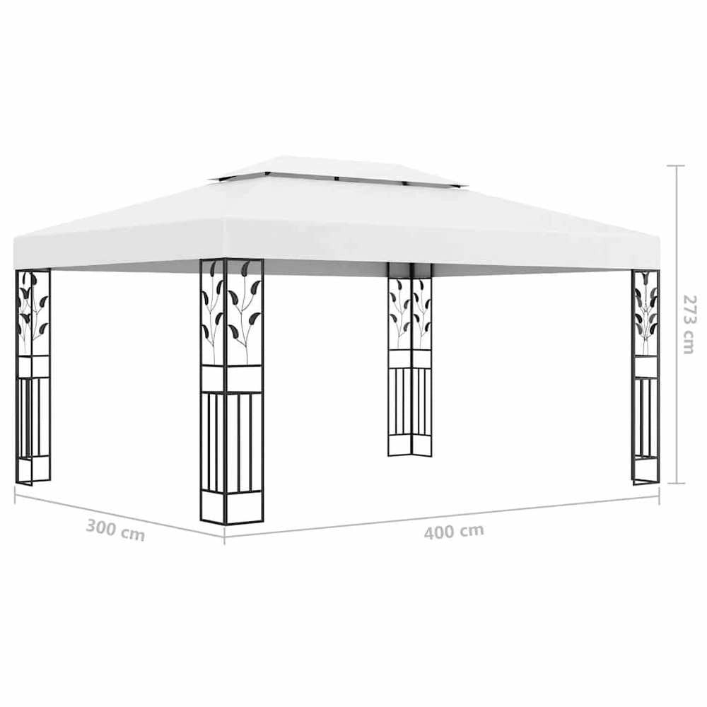 Pavilion With Double Roof & LED String Lights 3x4 M White