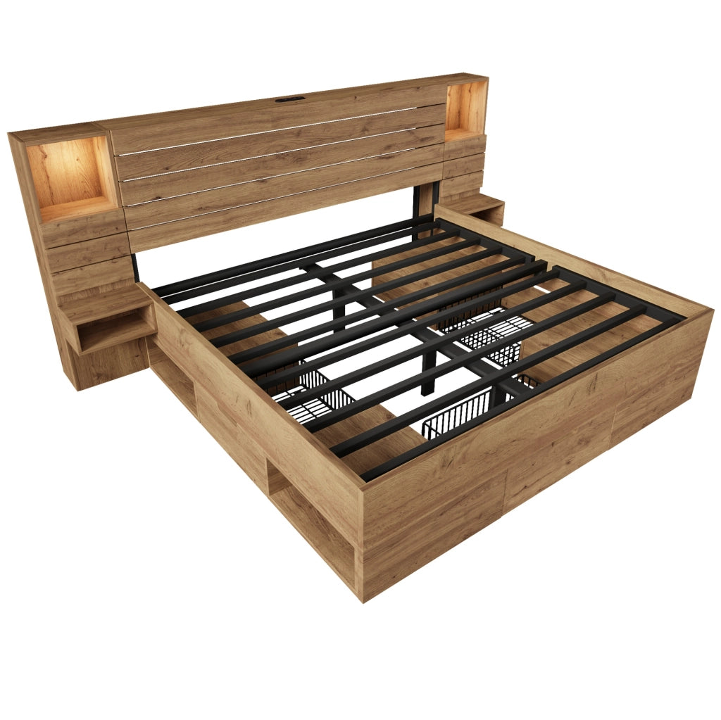 Letto matrimoniale 180x200 cm con LED, USB-C e cassetti contenitivi