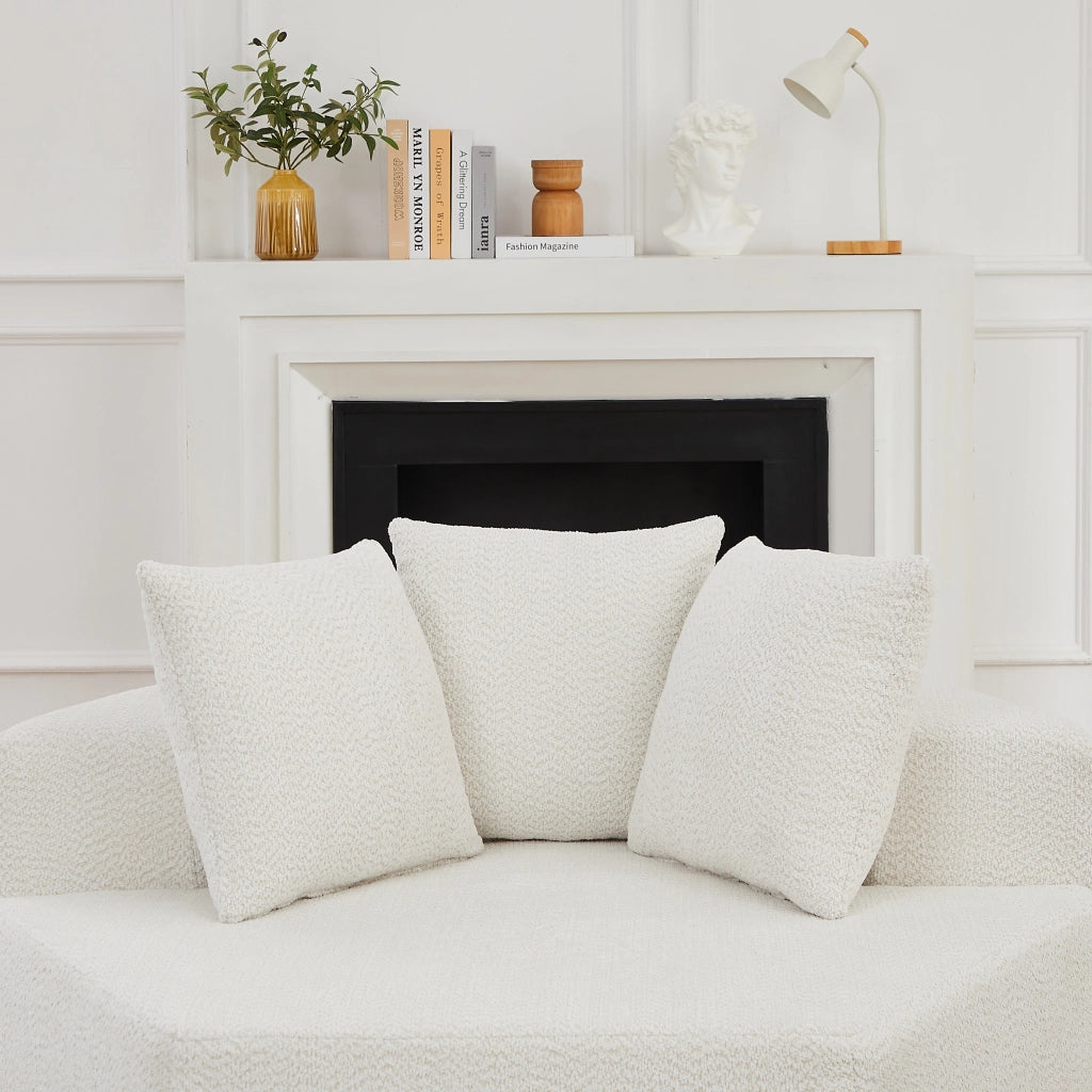 Poltrona lounge singola esagonale modulare in ciniglia a riccioli beige con tre cuscini e molle interne