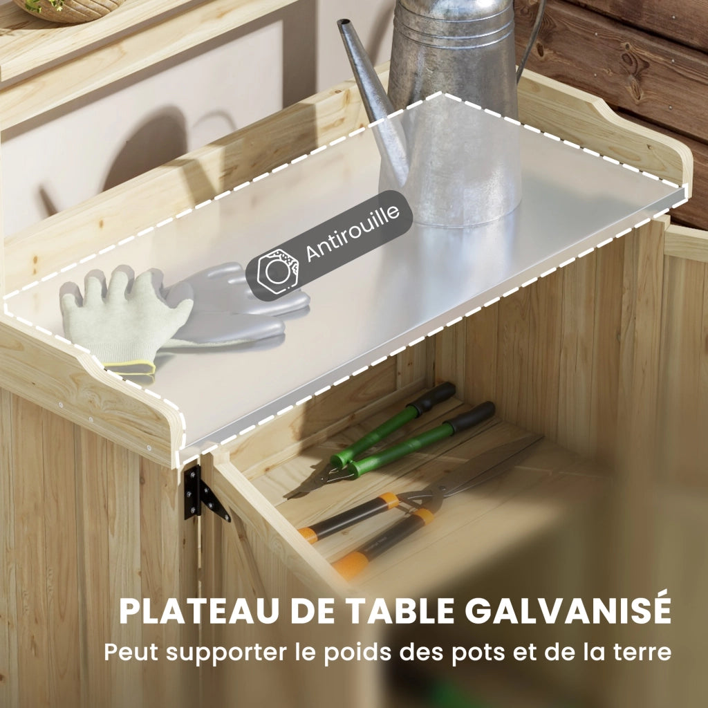 Tavolo da giardinaggio con ripiani e cassetto ¨C Xylo ¨C Legno naturale 90,5x41x124,5cm