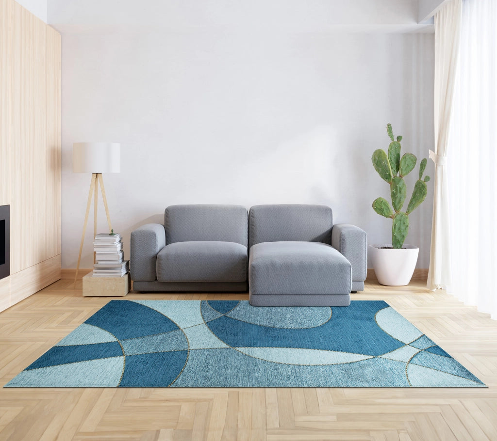 Tappeto Arredo Moderno Morbido in Ciniglia Ingresso Antiscivolo Prodotto Italiano  Soggiorno Camera Salotto Disegni Piazzati Cotone Varie Misure Grande Hills/Blu - 65x300 cm