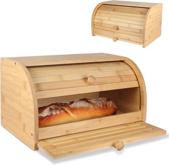 Tromba per Pane in Bambù con Lame e Cassetto per Briciole – Ideale per Pane Fresco, 37 x 23 x 19,7 cm