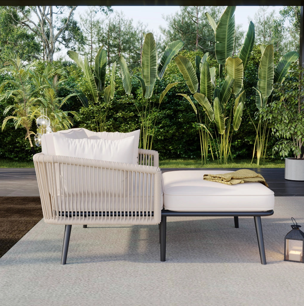 Sofa da giardino con 2 cuscini rimovibili e lavabili, lettino prendisole per esterni, color beige